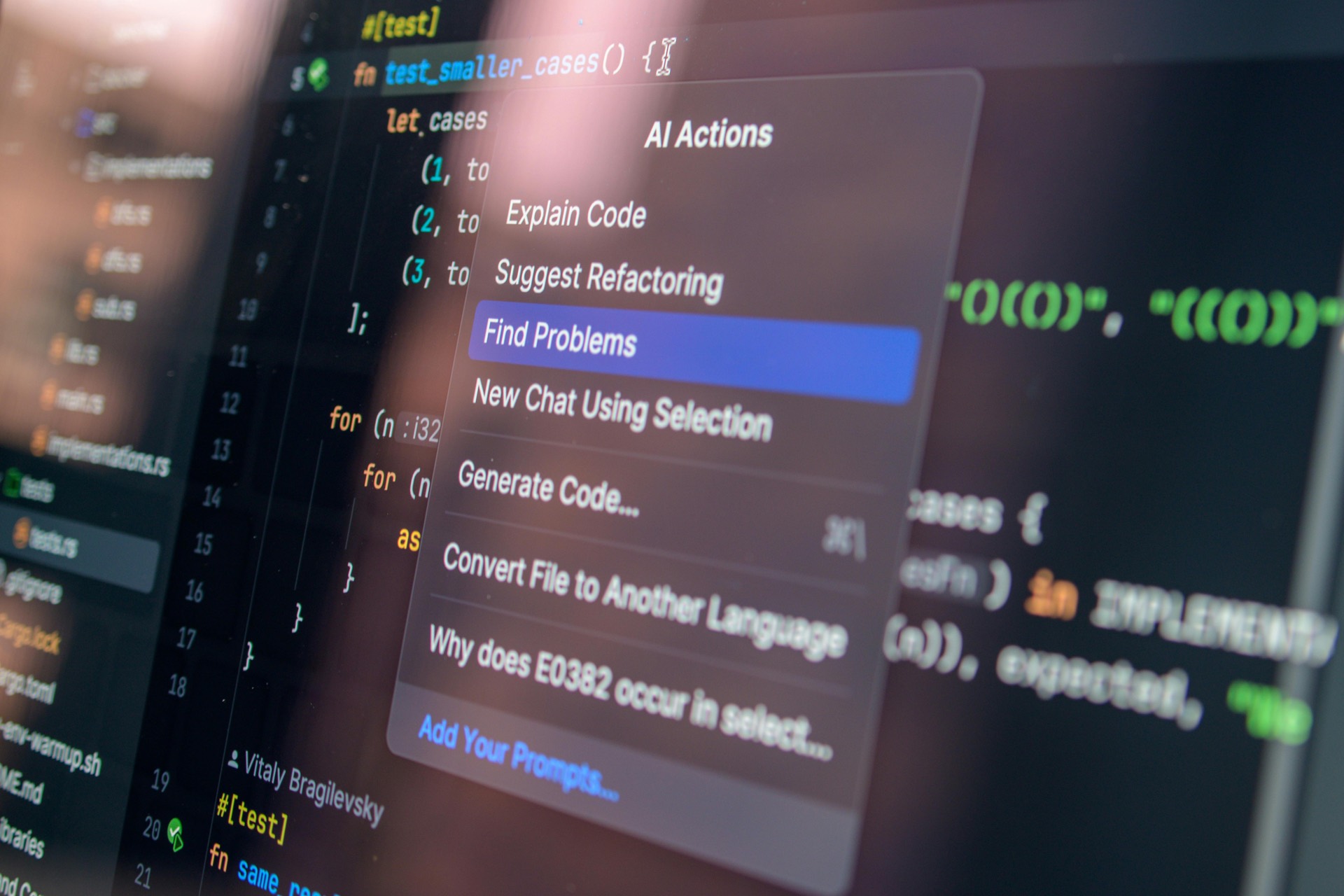 Code editor with AI actions
